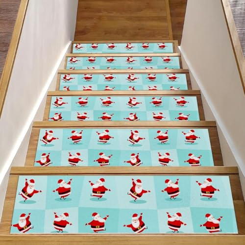 RODAILYCAY 15 tappeti per scale, con gradini di Natale e Babbo Natale, antiscivolo, per gradini in legno, tappeti per scale per interni, tappetini di sicurezza per anziani, bambini e cani