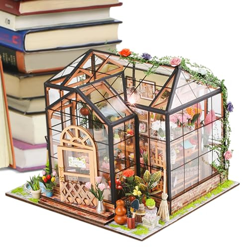 Kits de casa en miniatura para adultos | Modelo de invernadero con pegamento para muebles y herramientas, invernadero de madera hecho a mano para proyectos de manualidades, decoración del hogar