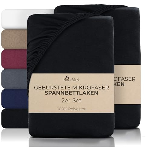 NatureMark Mikrofaser Spannbettlaken – 2 Stück – weich, atmungsaktiv und pflegeleicht – hautfreundlich, schnelltrocknend und formstabil - 140x200cm, Schwarz