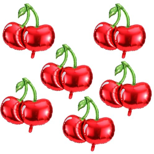 6 Piezas 83cm Rojos Globos de Cereza, Grandes Globos de Frutas Temática Cereza Decoraciones para Fiestas Verano para Cumpleaños Baby Shower y Bodas