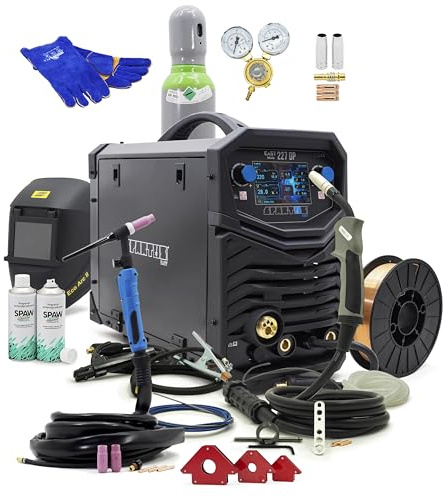 Spartus EasyMIG 227 LCD Set – TIG Schweißgerät mit Magnetwinkel, Helm & Zubehör-Set – 230V 220A Erweiterung für Profis Bestschweissen.de