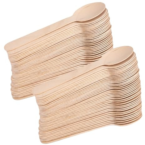 Lot de 200 Cuillère en Bois Réutilisable, 14cm, pour Desserts, Restaurants | Petites Cuillères en Bois, Idéaux pour les Fêtes, les Pique-Niques et les événements