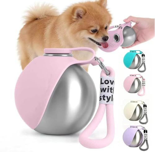 Gourde Chien Portable, 285 ML Gourde pour Chien, Gourde Chien Promenade Acier Inoxydable 304, Gamelle pour Chien Conception Pliable en Silicone Et éTanche,pour Animal Promenades Et Voyages