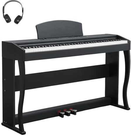 Bonnlo Digitalpiano mit 88 gewichteten Tasten, E-Piano Keyboard mit 3-Pedal-Einheit für Anfänger, MIDI-USB, Doppel-Bluetooth, LCD-Display, Stereolautsprechern, 800 Klänge und 200 Rhythmen, Schwarz