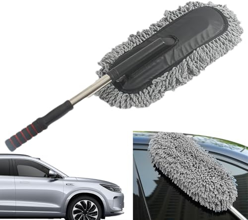 Liakyunf Plumero para Coche De Microfibra - Plumero Telescópico De Acero Inoxidable, Sin Arañazos, Mango Extensible De 75-90cm, Cepillo Quitapolvos Multiusos para Exterior E Interior del Vehículo
