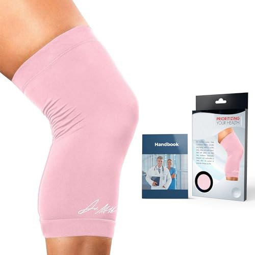 Von Ärzten Entworfen, Knie Bandage Damen und Männer, Kniebandagen bei Arthrose, Sehnenscheidenentzündung, Kniebandage Kraftsport und Sport zur Unterstützung bei Verletzungen, Einzelstück, Pink, 2XL