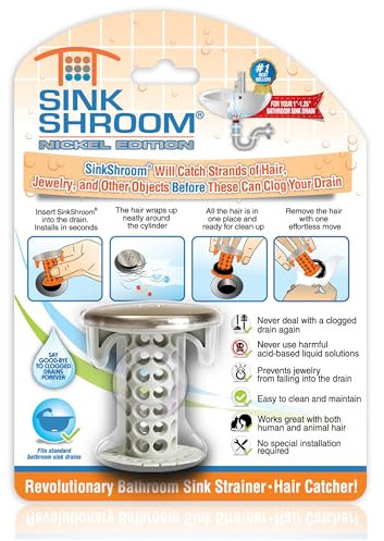 SinkShroom Revolutionary Bathroom Sink Drain Protector Hair Catcher Strainer, Nickel