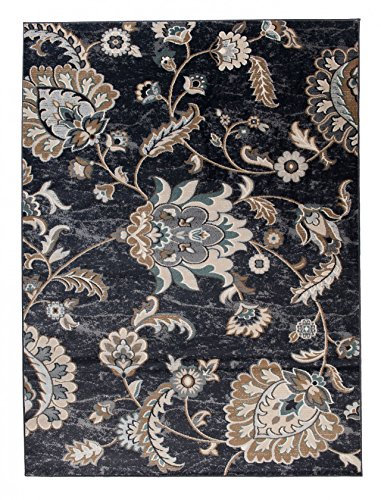Carpeto Orientteppich Teppich Schwarz 160 x 220 cm Blumen Muster Emirat Kollektion