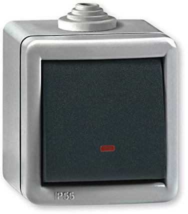 ALING-CONEL Armor Line Aufputz Kreuzschalter mit Glimmlampe 10AX/250V~ / IP 55 (Metallausführung) Grau mit Wippe in Anthrazit
