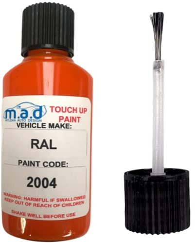M.A.D MYLDAN AUTO DESIGN MAD PAINTS Touch Up Paint for RAL 2004 PURE ORANGE - 30ml Kit with Built-in Brush Repair Scratch Paint Kit