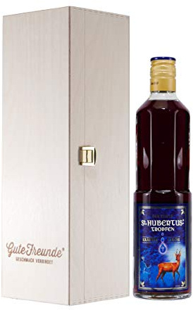 St. Hubertus Tropfen - Kräuter Likör mit Geschenk-Holzkiste