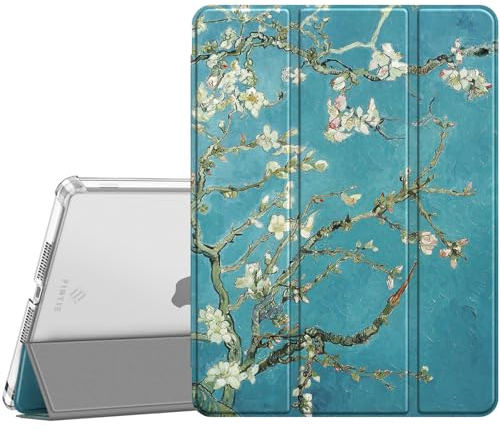 Fintie Hülle für iPad 9./8./7. Generation 10.2 Zoll (Modell 2021/2020/2019) | ultradünne leichte Schutzhülle mit Stifthalter, transparenter Rückseite Case Cover, Auto Schlaf/Wach Funktion, Mandelblüten