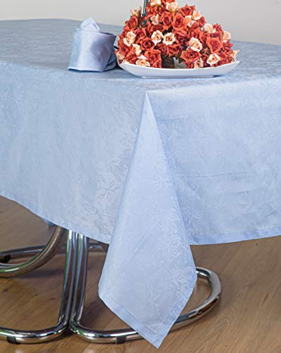 ESSE HOME - Confestyl – Tovaglia con 12 tovaglioli (Servizio Tavola) – Rettangolare - Fiandra Jacquard Puro Cotone - Made in Italy – Prodotto Artigianale - Iris 598 (170x270, Servizio Azzurro)