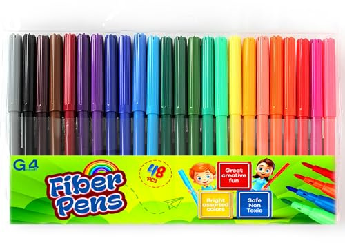 G4GADGET 48 Fine Tip Felt Tip Pens for Adults & Kids – Non-Toxic Colouring Pens Set, Vibrant Coloured Markers for Drawing, Journaling, Art & School – Smooth Writing Colour Pens for Craft & Sketching