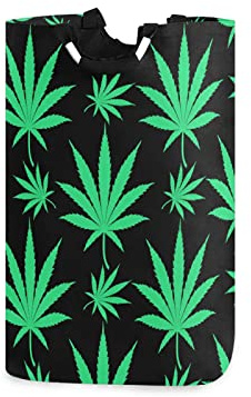 Linomo Cesto de lavandería con hojas de cáñamo verde, impermeable, plegable, bolsa de ropa para almacenamiento, ropa de niños, juguetes en el hogar, dormitorio, baño, oficina