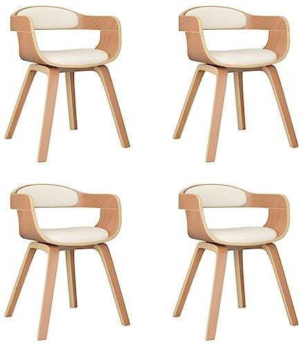 vidaXL Sillas de Comedor 4 uds, Sillas Auxiliares, Muebles de Comedor, Asientos para Cocina Salón Hogar, Cuero Sintético y Madera Curvada Crema