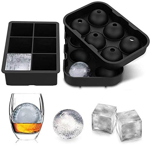 Jisile Molde de Silicona para Cubitos de Hielo con Tapa en Forma de Gran Bola de Hielo, 2 Unidades, de Silicona Grande, Certificado LFGB y Sin BPA, Reutilizables, para Bebidas Frías, Whisky y Cócteles