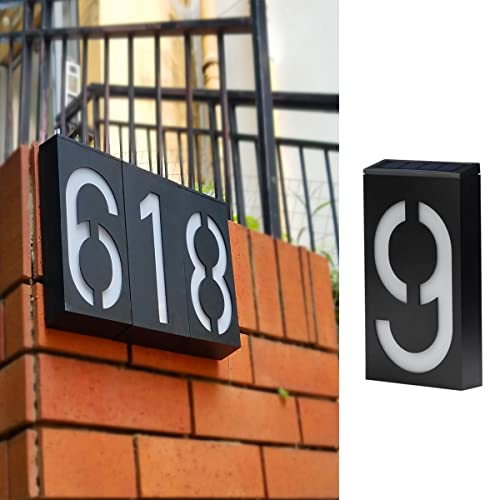 TINYOUTH Numero civico illuminato a energia solare – numero 9, numero civico a energia solare, illuminato per parete, 6 luci LED per numero civico, IP55, impermeabile, per fai da te