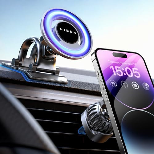 LISEN for MagSafe Car Mount [360° Rotation] Magnetic Phone Holder for Car Vent Phone Mount, Hands Free Phone Mount for Car Accessories fit iPhone Includes Vent/Dashboard Mount, Black Kits