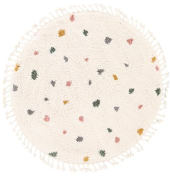 RugVista Confetti Kinderteppich, Ø 150 cm, Off Weiß | Moderne, Rund, Niedriger Stapel, Nur chemische Reinigung, Oeko-Tex 100, Ohne gefährliche Chemikalien, Kinderzimmer