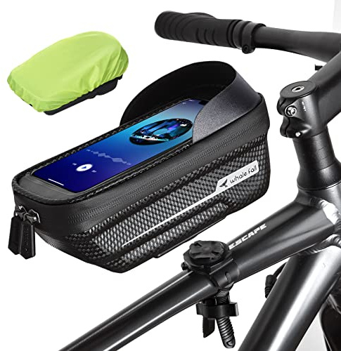 whale fall Waterproof Bike Frame Bag - [Quick Release] [Hard Shell] 2 in 1 Bike Phone Holder Mount, Bicycle Top Tube Bag with Sensitive Touchscreen, Bike Accessories for Phones Under 7