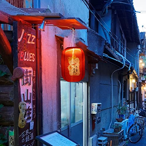 popyes Lanterne Solaire Japonaise à Imprimé Chat Porte-bonheur Lanterne Suspendue Décorative en Tissu Imperméable LED Lanterne Japonaise Rouge Suspension pour Jardin Cour Bar Restaurant (Style A)