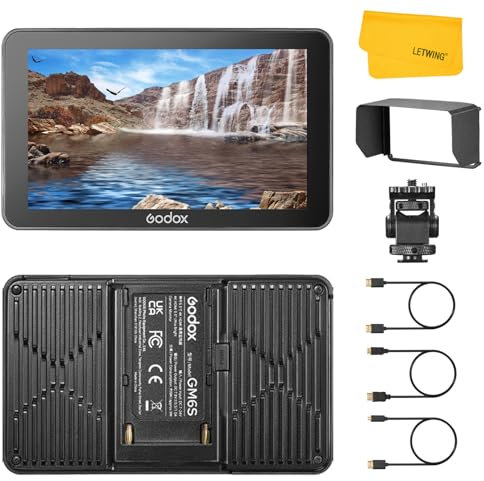 Godox GM6S Moniteur de Caméra, 5.5 Pouces 4K Caméra Moniteur DSLR Caméra Field Monitor Touch Screen, 3D LUT IPS HDMI Full HD 1920x1080 Moniteur de Champ sur Caméra