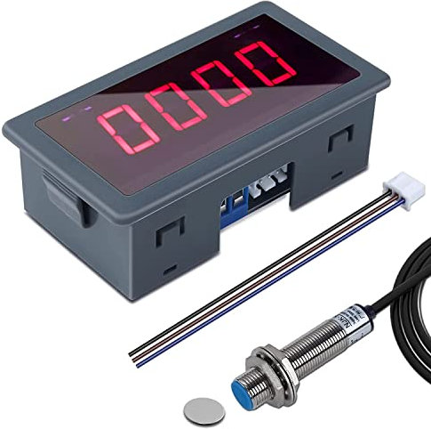 DONGKER Digitaler LED Drehzahlmesser, AC 230V 110V Digitaler RPM Motordrehzahlmesser mit Hall Näherungsschalter Sensor NPN Drehzahlmessgerät