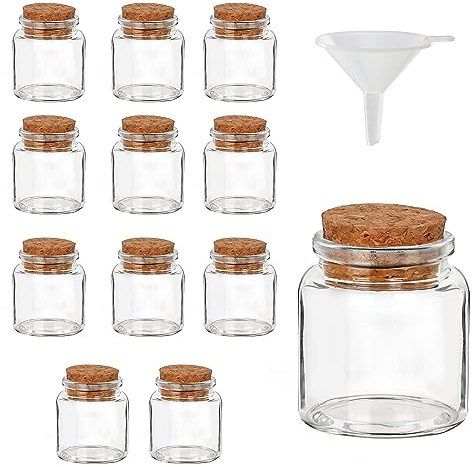 Belle Vous 12-Pack med Presentburkar i Glas med Korklock - 45-50 ml - Små Lufttäta Förvaringsburkar i Glas & Tratt för Bröllopsgåvor, Fester, Kökskryddor och Sylt