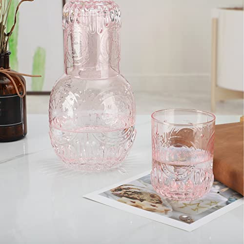 Flueyer Set di caraffa d'acqua e vetro da comodino, vintage, per comodino, caraffa d'acqua notturna, con tazza di vetro, per comodino, brocca d'acqua, collutorio in vetro, decanter per bagno,