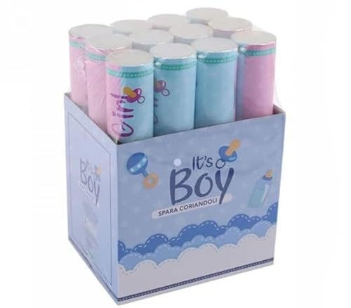 Tubo Spara Coriandoli Baby Shower 12pz Rivelazione Sesso Gender Reveal Party Boy