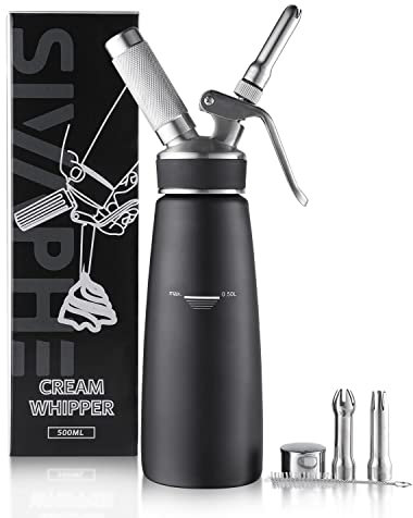 Sivaphe Stainless Steel Professional Whipped Cream Dispenser, 1-Pint Portable Cream Whipper Canister, Leak-Free Whip Cream Dispenser Nitro Coffee Maker Black(Charger Not Included)