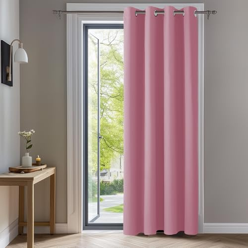 Deconovo Gardiner ogenomskinliga gardiner sovrum öljetter termisk gardin köldskydd mörkläggning gardin 245 x 140 cm (höjd x bredd), rosa, 1 styck