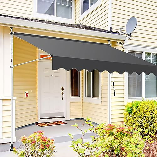HIAPES Markise Balkon, Klemmmarkise, Retractable Manual Awning, Markise 3/4m Breit ohne Bohren Wasserdicht, für Terrasse (Weiß Stehen) 4m WeißerStänder-3