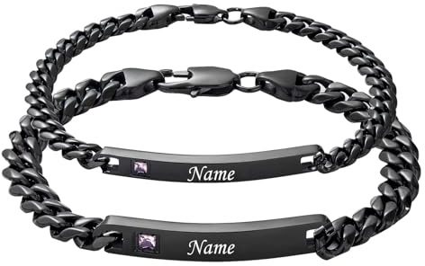 Cupimatch Paar Armband mit Gravur, Personalisierte Edelstahl Glänzend Poliert Pärchen Armkette Panzerkette für verliebte Damen Herren zu Weihnachten Jubiläum Hochzeit Geburtstag Valentinstag