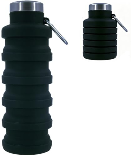 Lizbin Botella de agua plegable, botellas de agua plegables de 17 onzas, botella de agua deportiva portátil a prueba de fugas, botella de agua de viaje reutilizable sin BPA, botellas de agua plegables