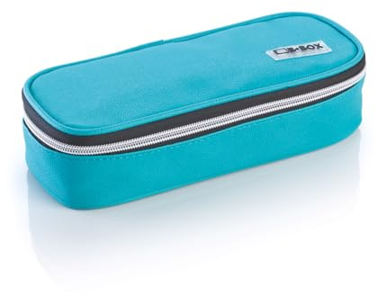 Favorit, Astuccio Ovale Azzurro acqua marina, 24 x 9.5 x 6cm, con cerniera argentata, fornito di prodotti Stabilo