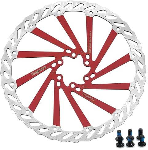 Yongness Fahrradbremsscheibenrotor 160 mm/180 mm/203 mm, Edelstahl-Fahrradbremsscheibe mit 6 Schrauben, geeignet für die meisten Fahrräder, Rennrad, Mountainbike, BMX, MTB (Rot, 160mm)