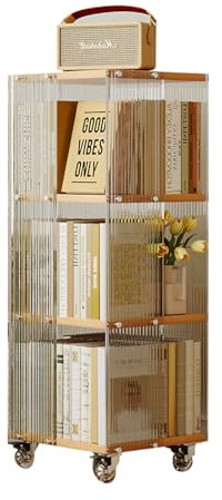 JSLJJBD Drehbares Bücherregal Aus Acryl Mit Rollen Manga Regal Wohnzimmer-Stauraum, Transparent Und Sichtbar, 360° Drehbar, Geringer Platzbedarf, Starke Tragfähigkeit,B-3,Wood Color