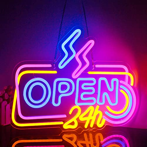 Looklight Open 24H Neonschild, bunte LED-Neonschilder für Wanddekoration, dimmbare offene Neonschilder, offenes Neonschild für Geschäfte, Schaufenster Türen Bars Salons Cafés Geschäfte Hotels