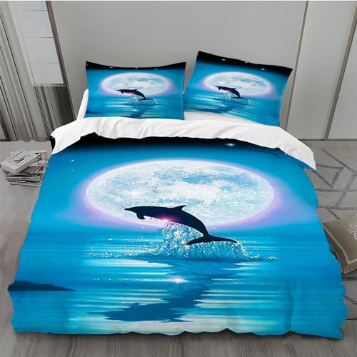 BAIL Housse de Couette 240 x 260 Lune De Mer Housse Couette Très Doux Parure de Lit Adulte en Microfibr 2 Taies d'oreiller 65 x 65 cm Convient pour Chambre