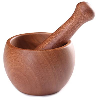 UNbit Mortero y mortero de madera for triturar ajos, molinillo de mano, trituradora de utensilios de cocina, molinillo de especias, juego de mortero y mazo ecológico de primera calidad, decoración de