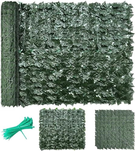 Yoeoefuo Efeu Sichtschutz Terrasse Gartenhecken Balkon Künstliche Hecken 1x1m 1x5m 1x10m Künstliche Pflanzenwand Gartensichtschutz Schattennetz Grüner Zaun Sichtschutzwände(Color:Style 6,Size:1x8m)