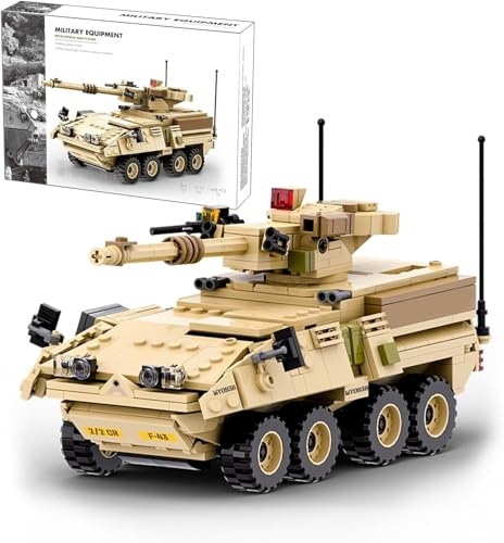 Yunigzmy Panzer Modellbausatz, 458 Teile Militär M1128 Mobile Gun System Panzer-Bausteinmodell, MOC Tank Bausatz Bauspielzeug, Nicht Kompatibel mit Großen Marken