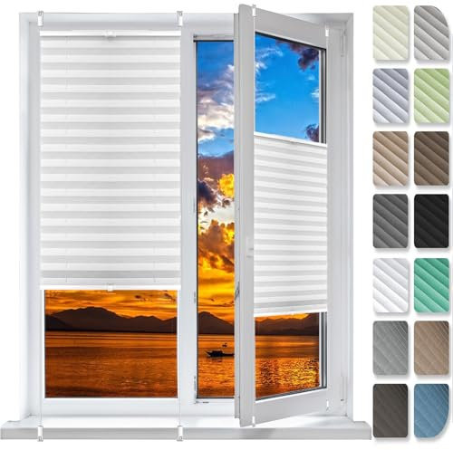 Plisseerollo Fensterrollo Faltrollo Jalousie 68 x 80 cm, Nach Maß Qualität Ohne Bohren, Fensterrollo Plisseerollo Klemmfix-Plissee, Klemmfix Plissee Ohne Bohren, für Fenster & Tür, Weiß