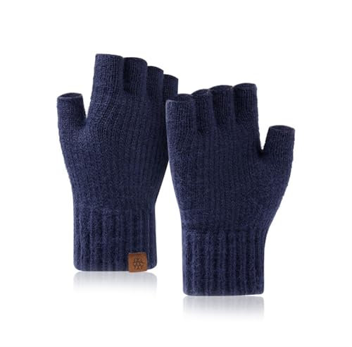 KNXCOXEM Halbfingerhandschuhe Herren Winter Outdoor-Strickhandschuhe for Warmhalten Und Kälteschutz Plus Samt-Studenten-Schreibfingerlose Handschuhe Touchscreen(B)