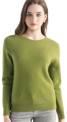 Chanyarn Maglione da Donna 100% Cashmere 2025 Autunno Inverno Girocollo Manica Lunga Morbido Pullover lavorato a Maglia (Grass Green,L)