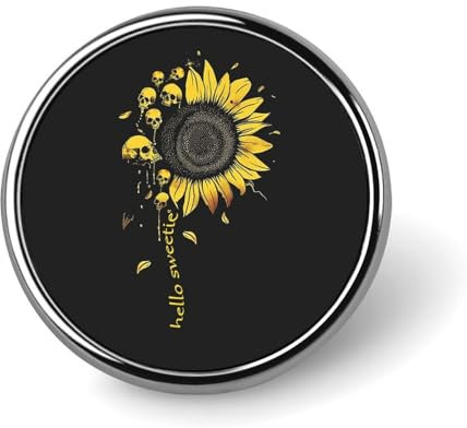 Runde Brosche mit Sonnenblumen-Totenkopf, Anstecknadel, Krawattennadel für Frauen und Männer, Büroangestellte, Lehrer, Dekoration