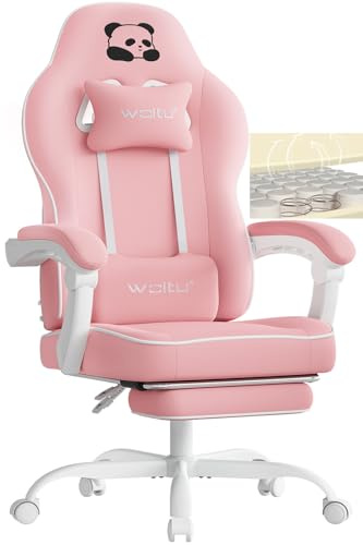 WOLTU Sedia Gaming, Ampia Sedia da Ufficio Ergonomica Imbottita con Cuscino a Molla, Alta Capacità di Carico, Poltrona per Computer con Schienale Alto e Poggiapiedi, Tessuto a rete, Rosa, GS16rs