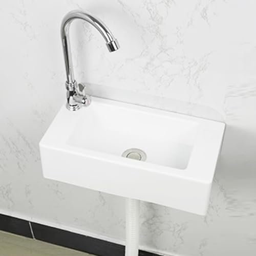 Lavabo Suspendido Lavabo del Baño Esquina Superficie Interior,Diseño Minimalista,40x20x11cm(WxDxH),plástico Lavabo,para comercio, lavadero, jardín(blanco) (F)
